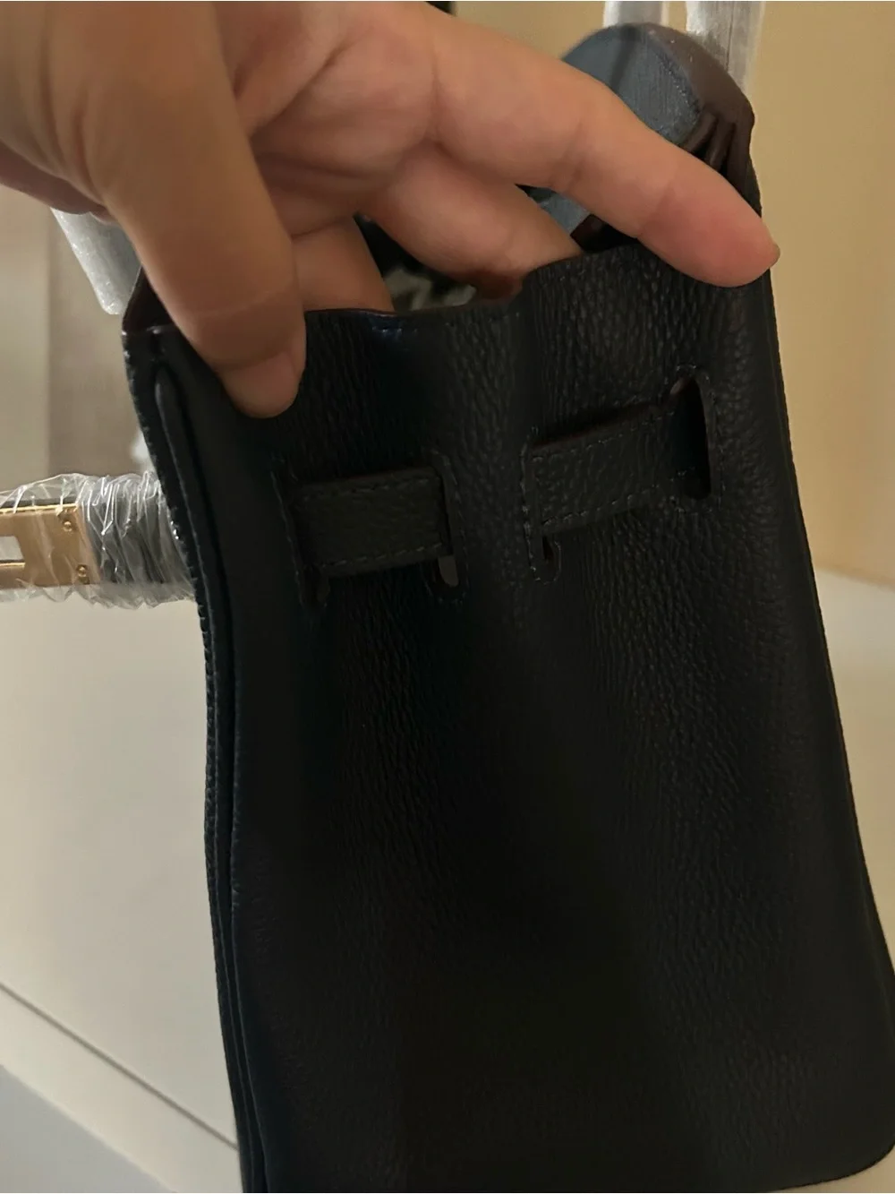 30cm Midnight Blue Top-Handle Leather Satchel BK Style
